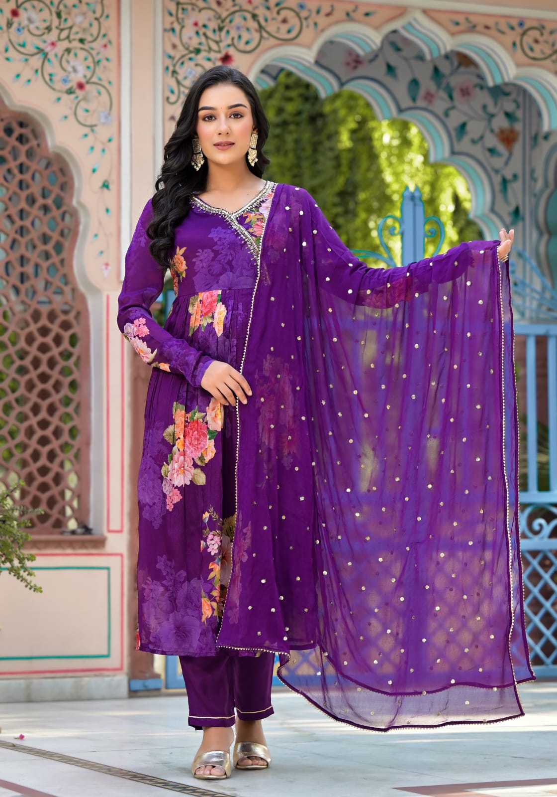 Radha Purple Floral Printed Suit Set