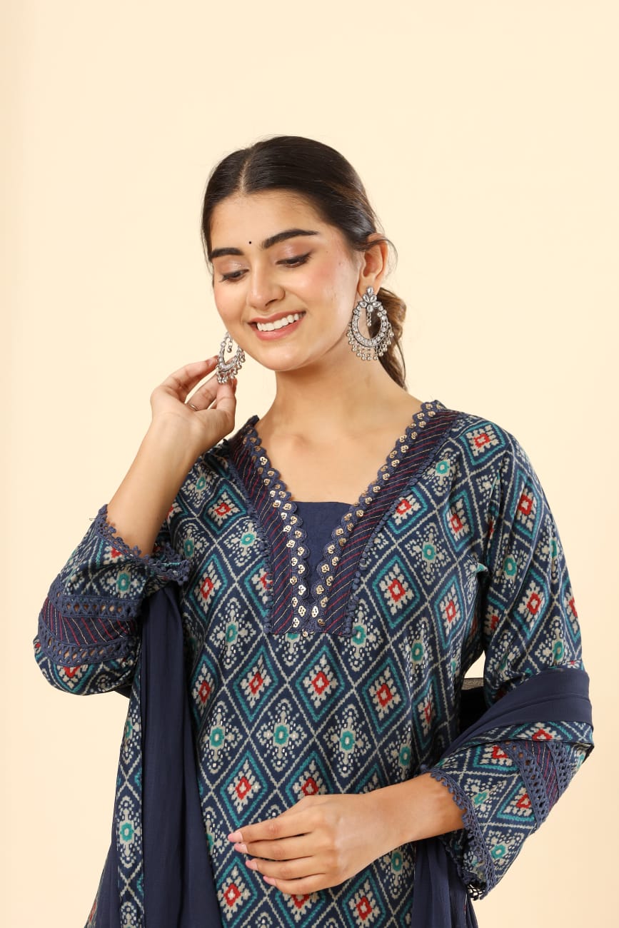 Vihaa Block Printed Blue Pakistani Style Suit Set