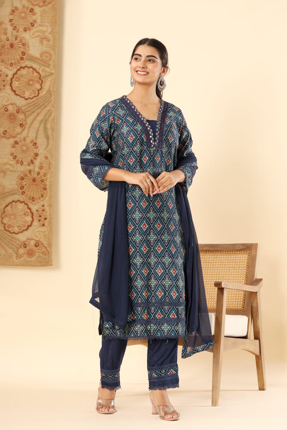 Vihaa Block Printed Blue Pakistani Style Suit Set