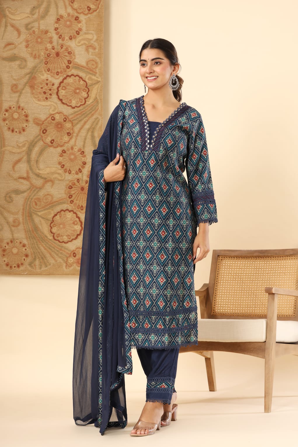 Vihaa Block Printed Blue Pakistani Style Suit Set