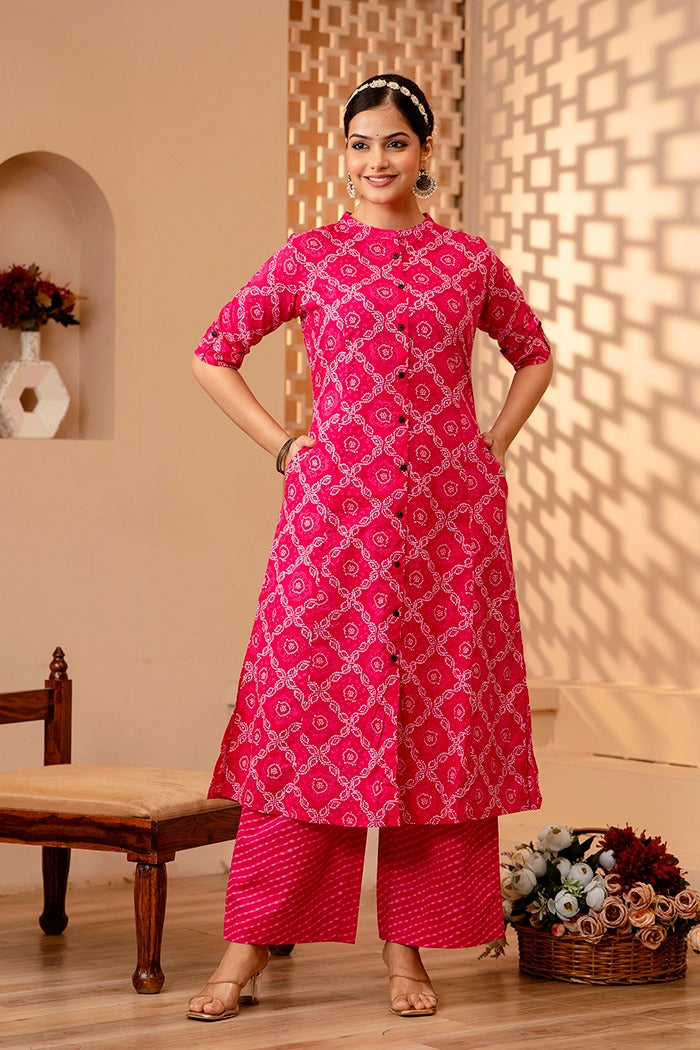 Maisha A-Line Bandhani Printed Pink Co-Ord Set