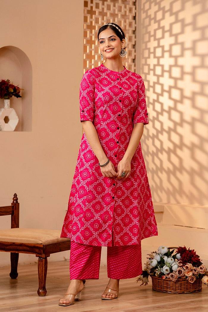 Maisha A-Line Bandhani Printed Pink Co-Ord Set