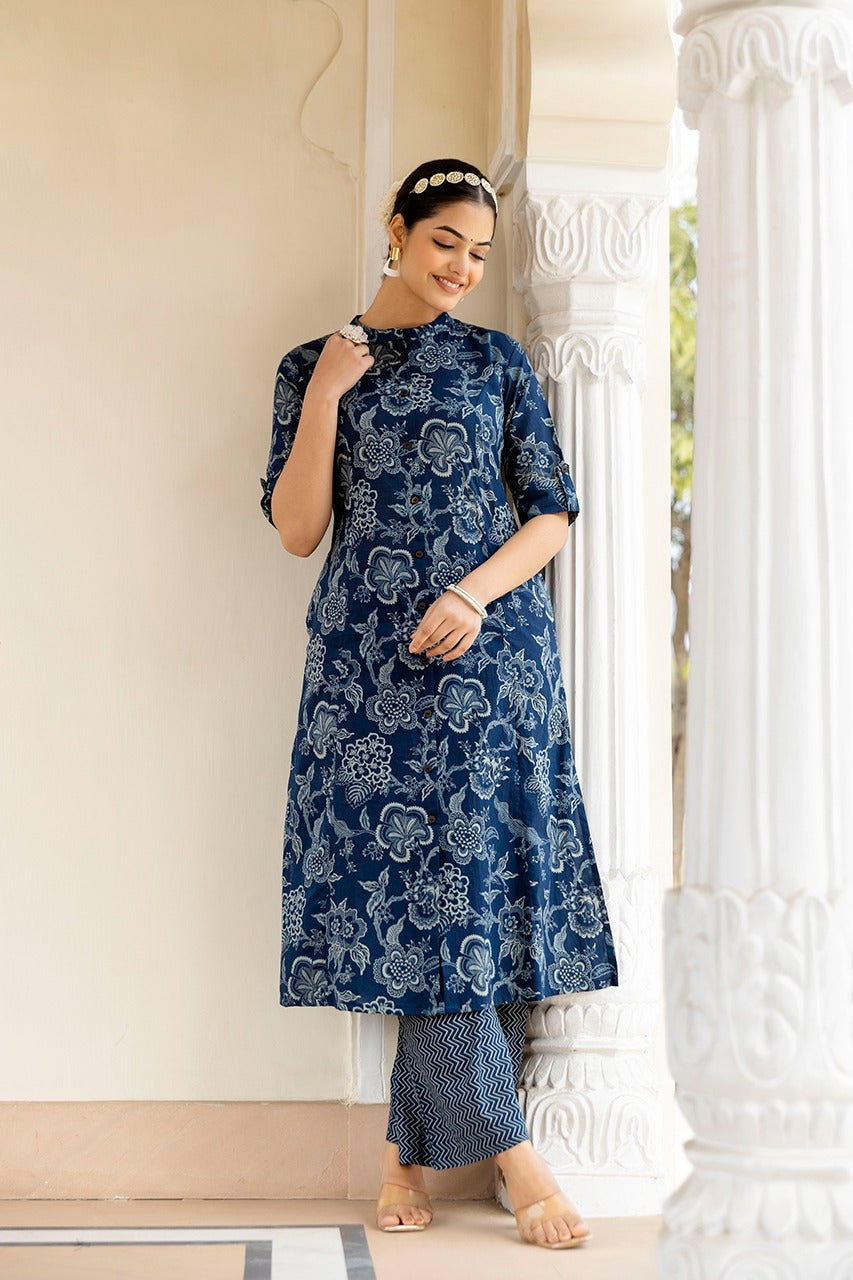 Maisha A-Line Kalamkari Indigo Co-Ord Set