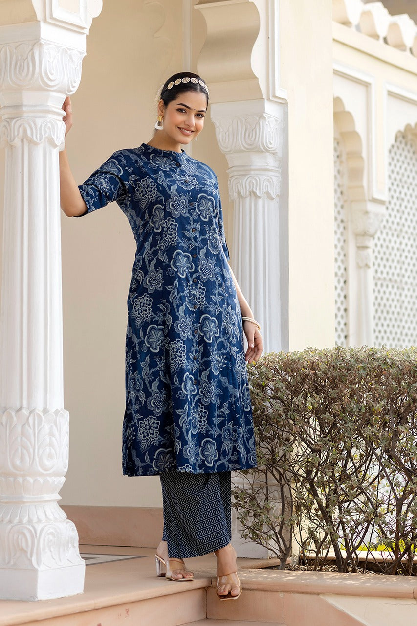 Maisha A-Line Kalamkari Indigo Co-Ord Set