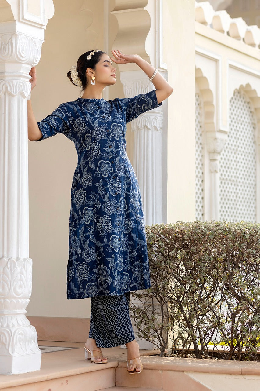 Maisha A-Line Kalamkari Indigo Co-Ord Set