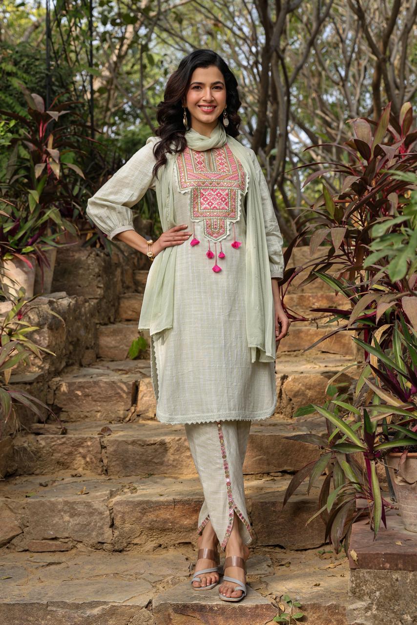 Kiara Embroidered Pista Green Suit Set