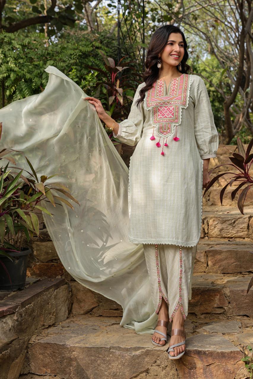 Kiara Embroidered Pista Green Suit Set