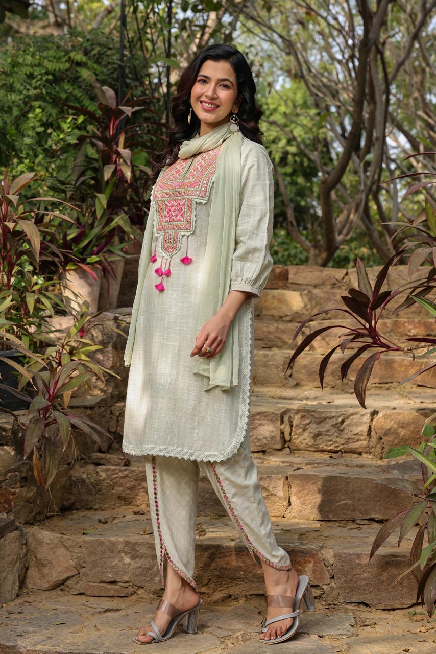 Kiara Embroidered Pista Green Suit Set