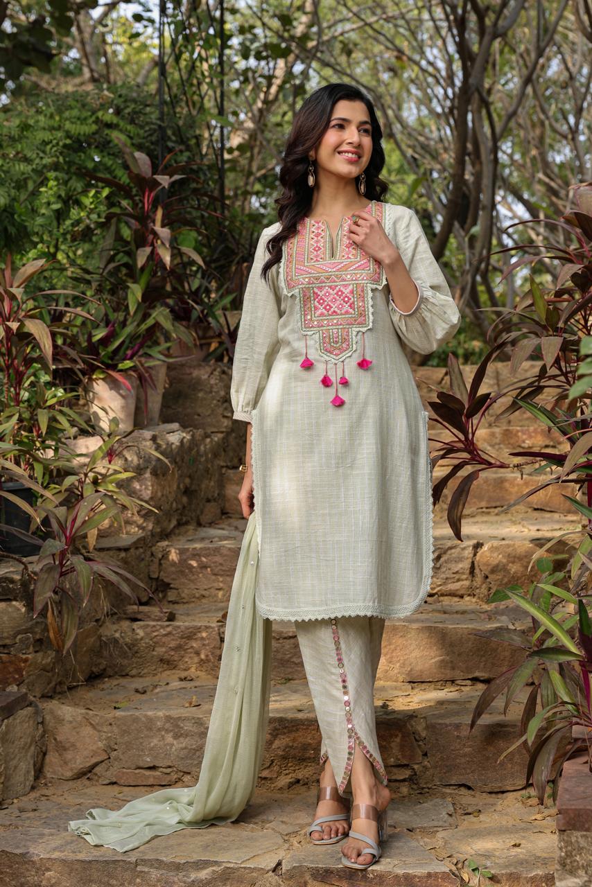 Kiara Embroidered Pista Green Suit Set