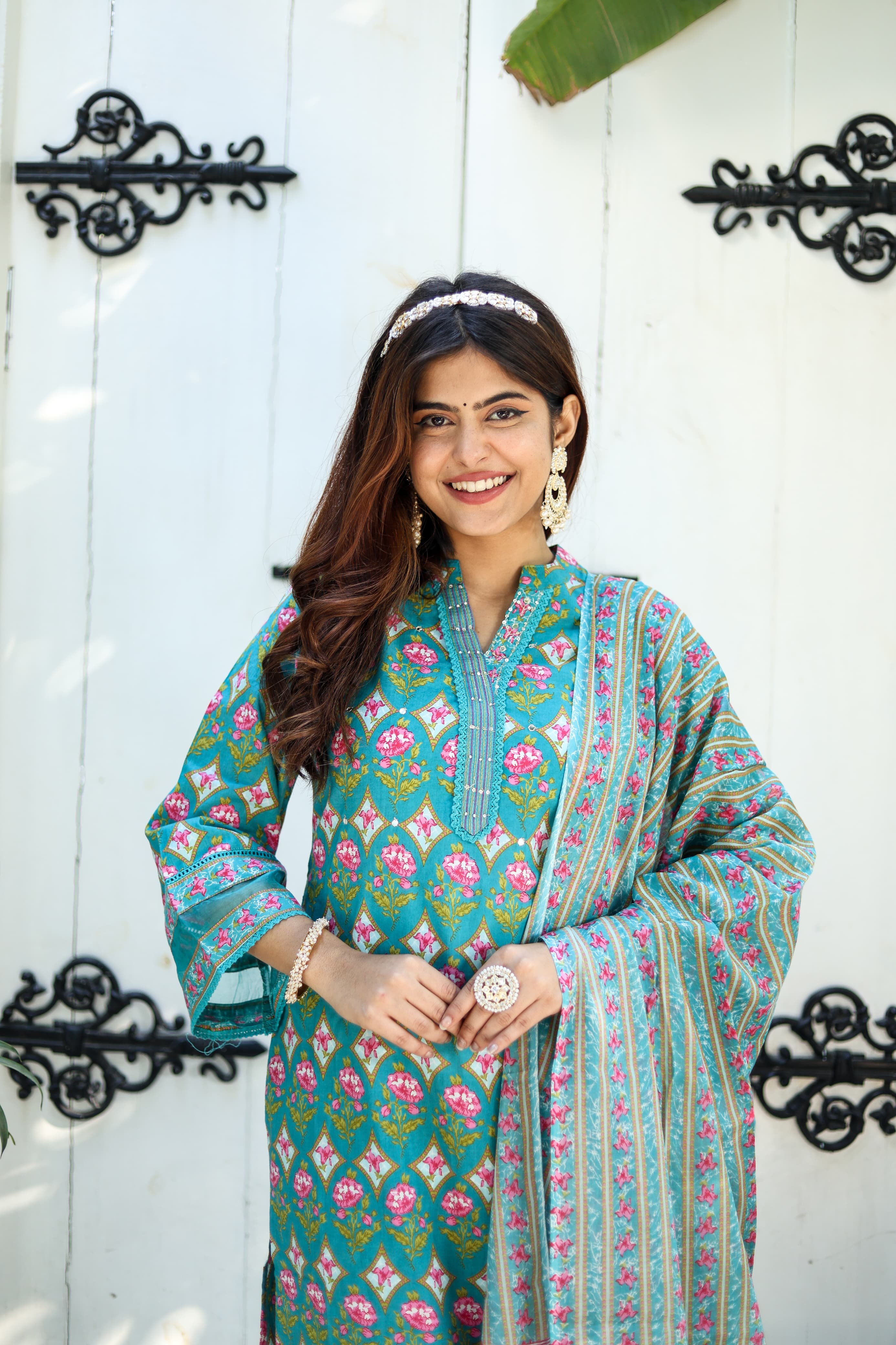 Maisha Green Block Printed Pakistani Style straight Suit Set