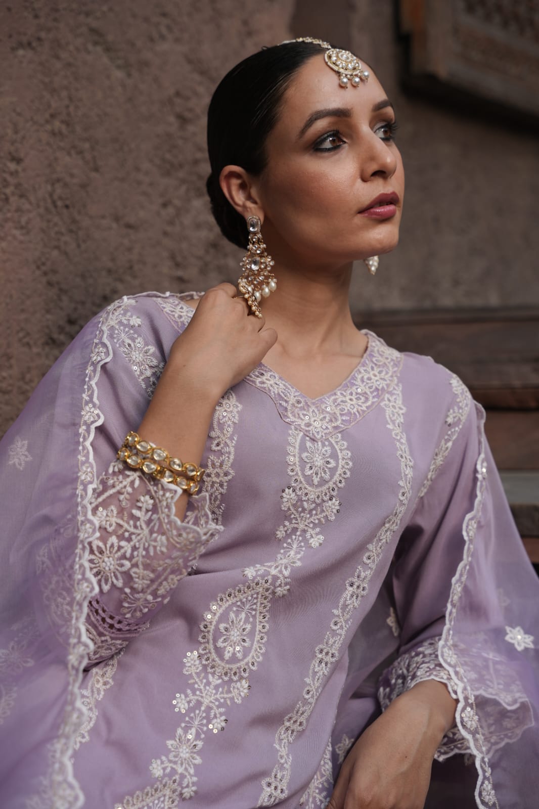 Maisha Lavender Pakistani Style straight Suit Set