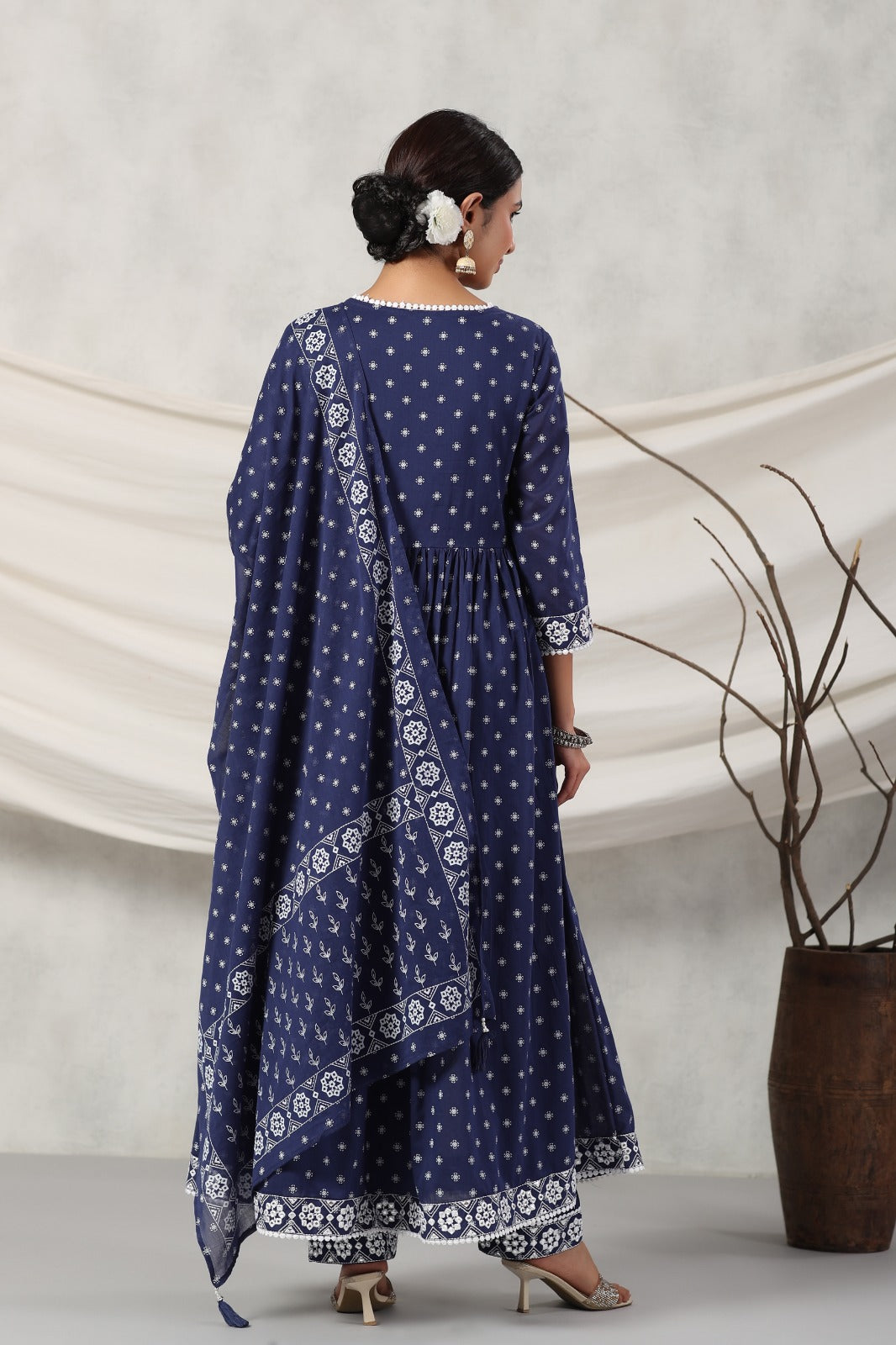 Kiara Blue Block Printed Alia Pattern Suit Set