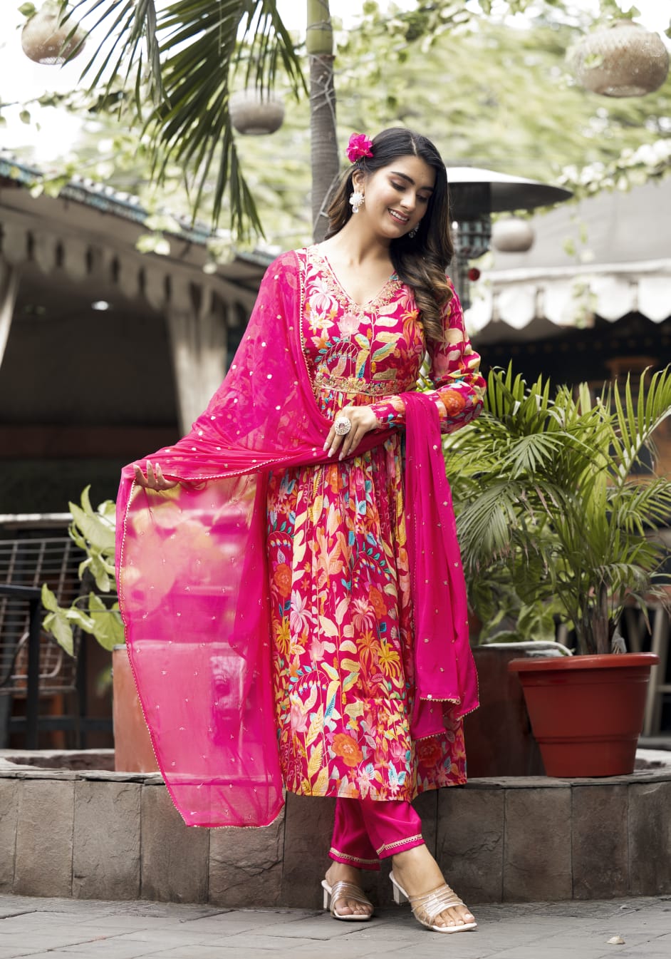 Akira Pink Floral Printed Designer Suit Set