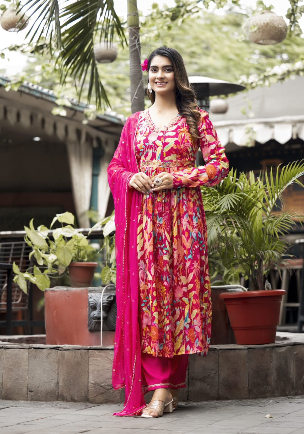 Akira Pink Floral Printed Designer Suit Set