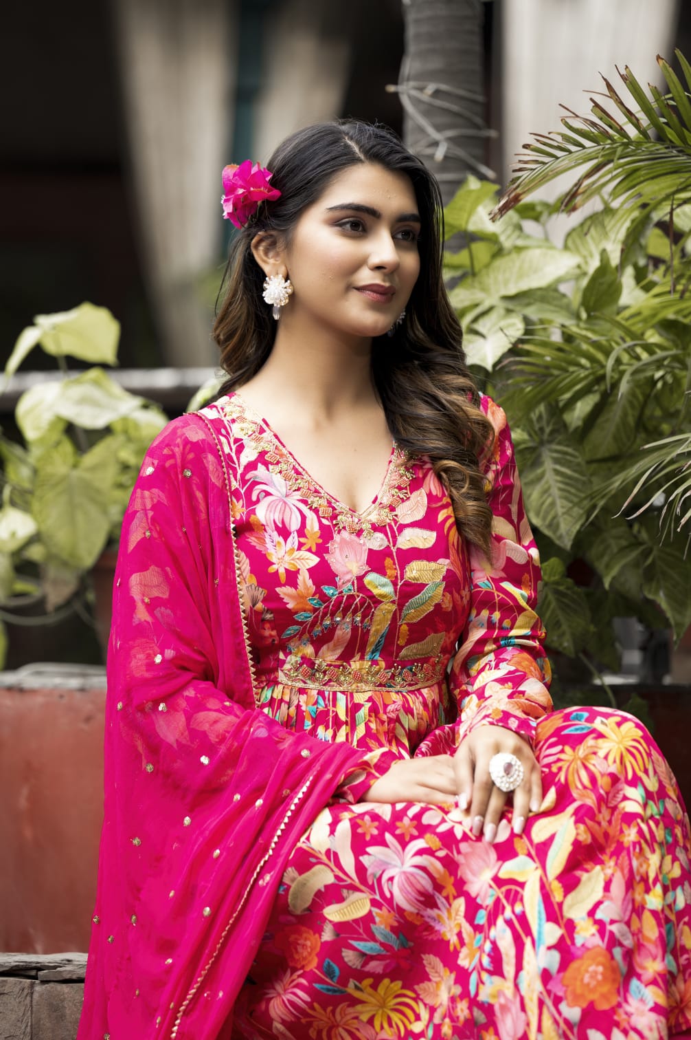 Akira Pink Floral Printed Designer Suit Set