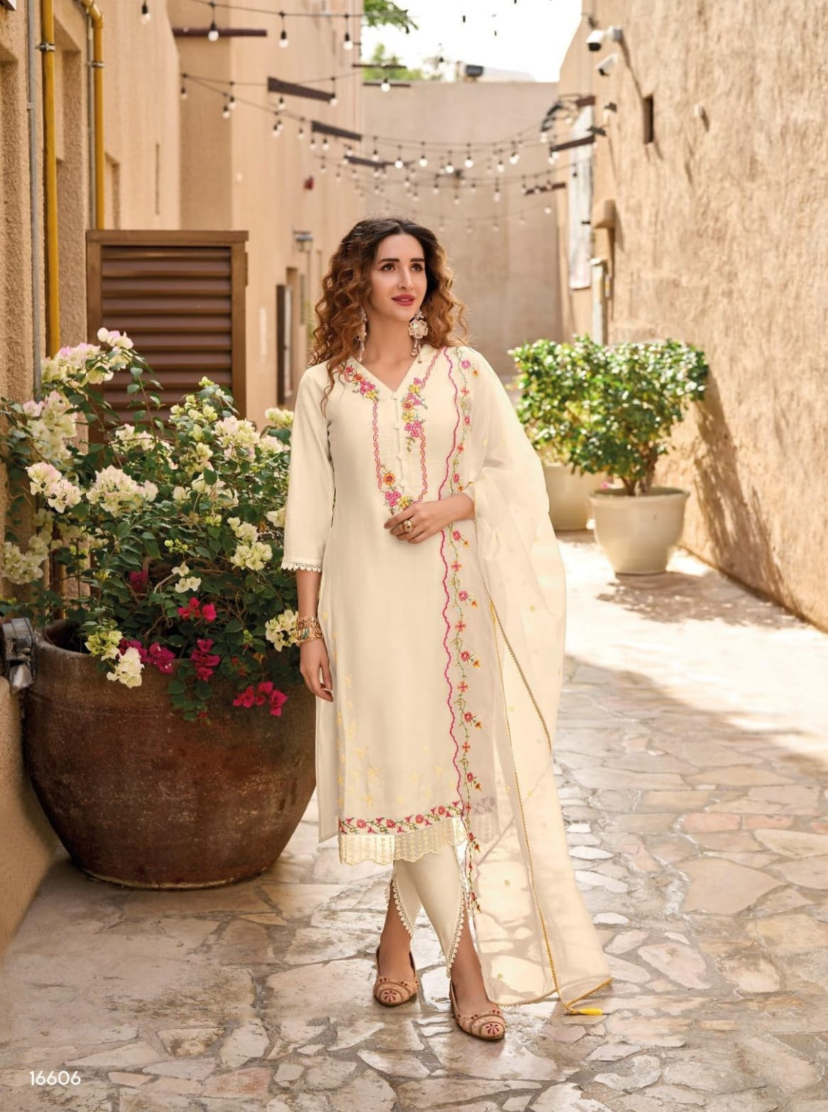 Radha Off White Embroidered Tulip Suit Set