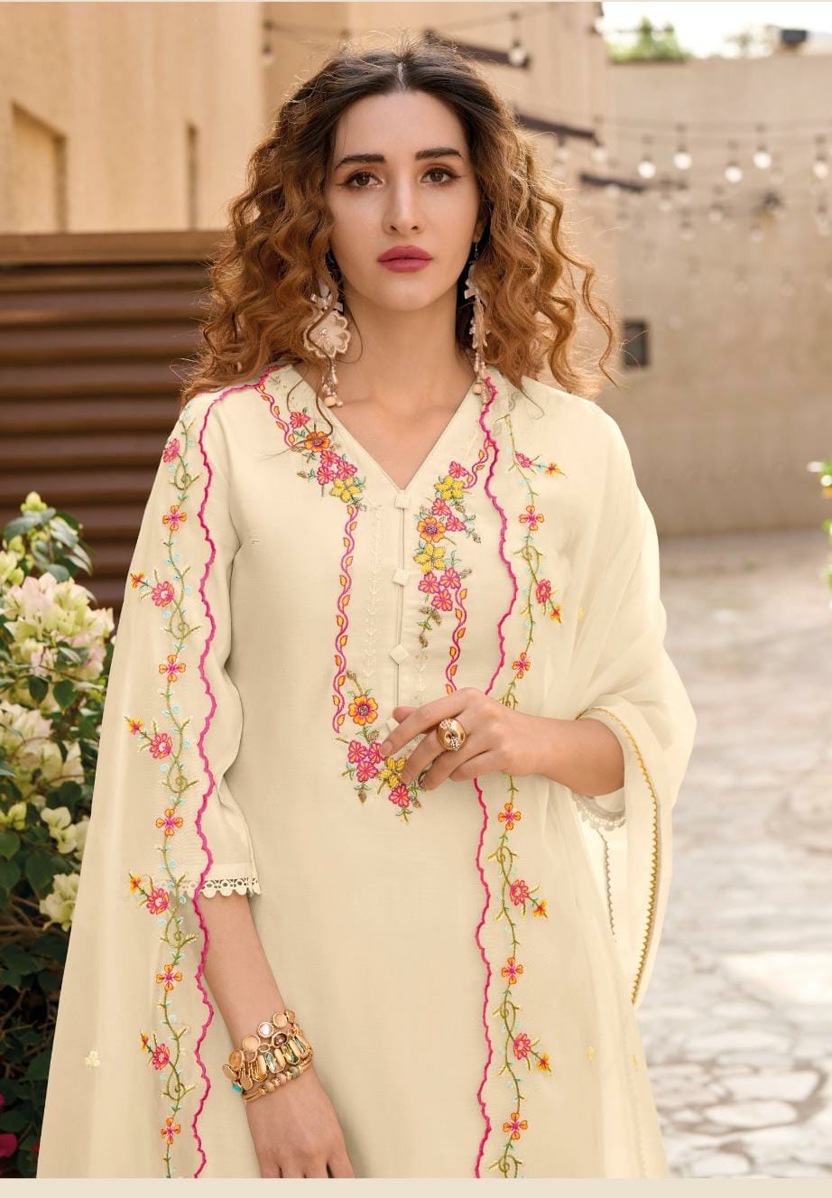 Radha Off White Embroidered Tulip Suit Set