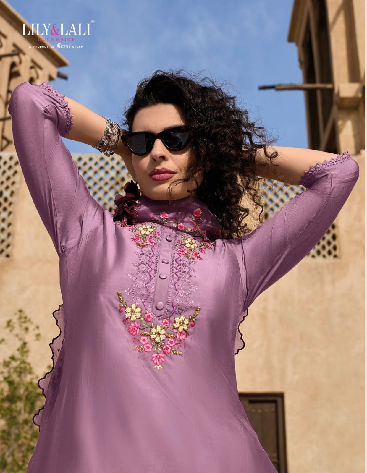 Radha Lavender Embroidered Tulip Suit Set