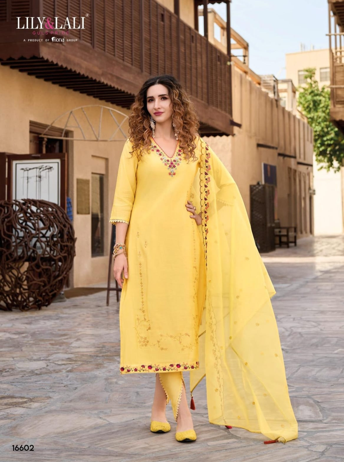 Radha Yellow Embroidered Tulip Suit Set