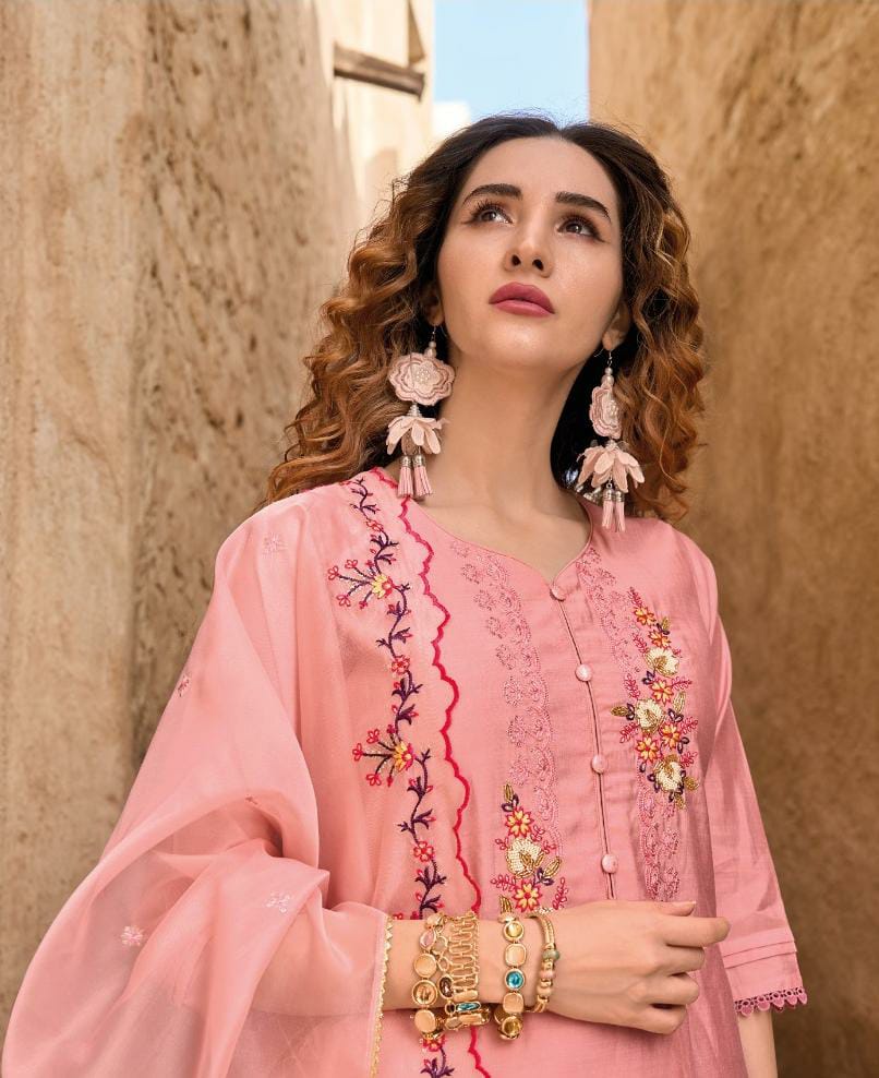 Radha pink Embroidered Tulip Suit Set