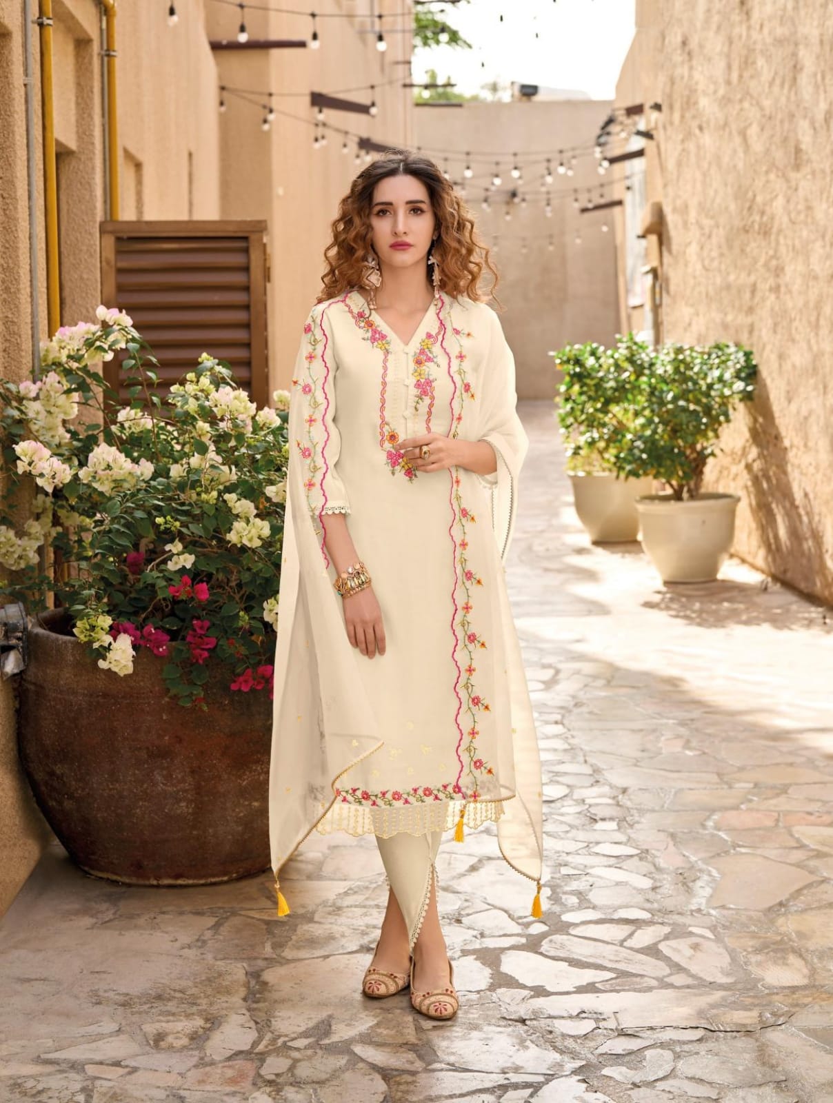 Radha Off White Embroidered Tulip Suit Set