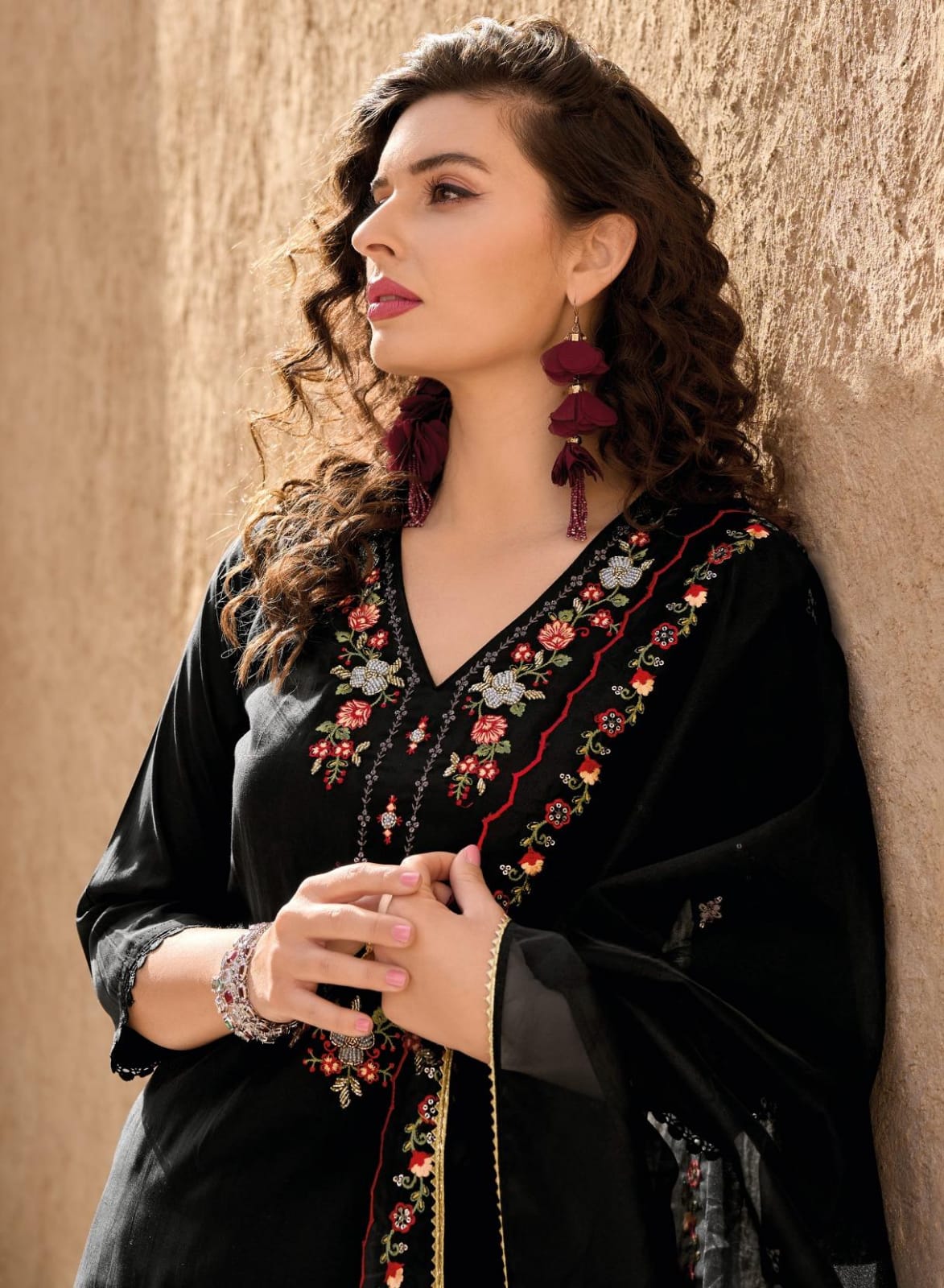 Radha Black Embroidered Tulip Suit Set