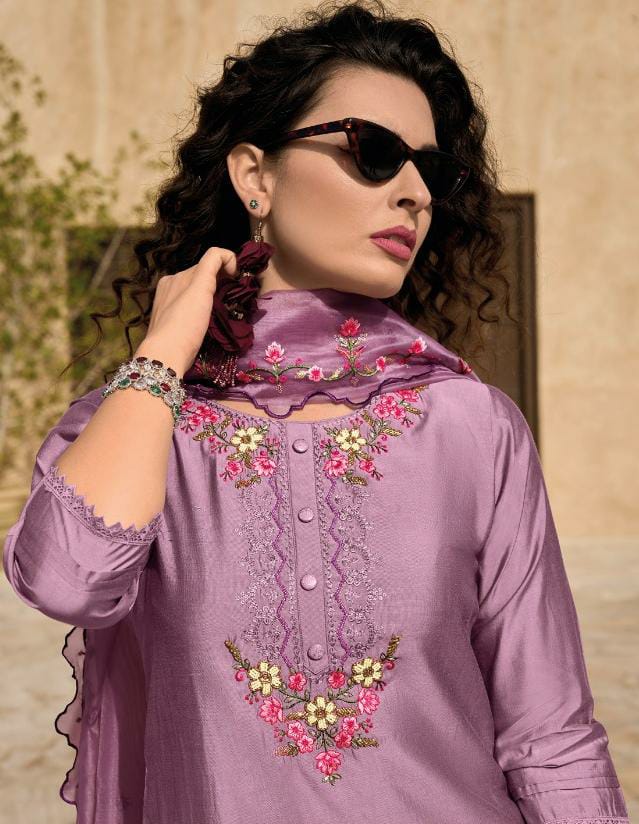 Radha Lavender Embroidered Tulip Suit Set