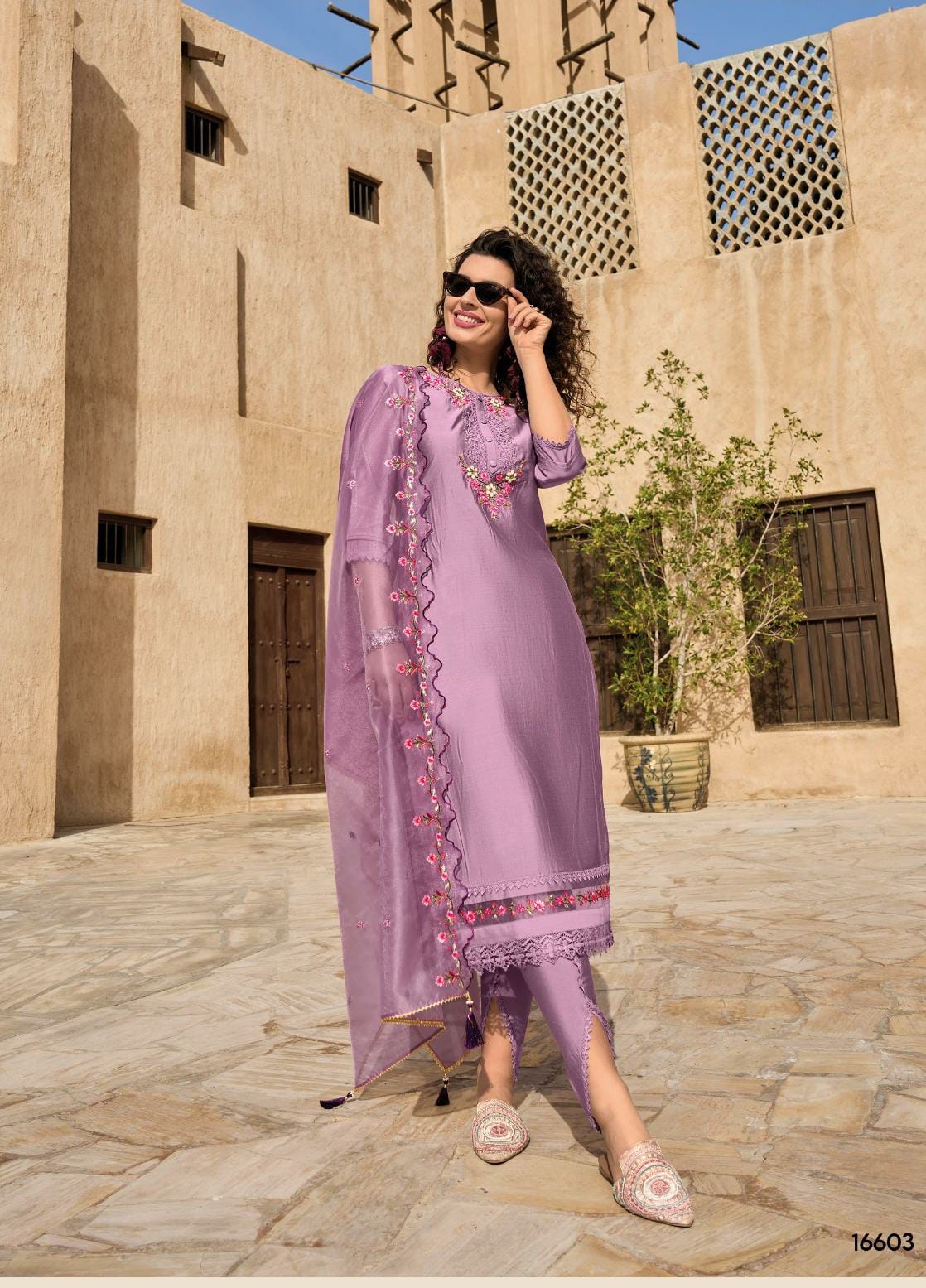 Radha Lavender Embroidered Tulip Suit Set