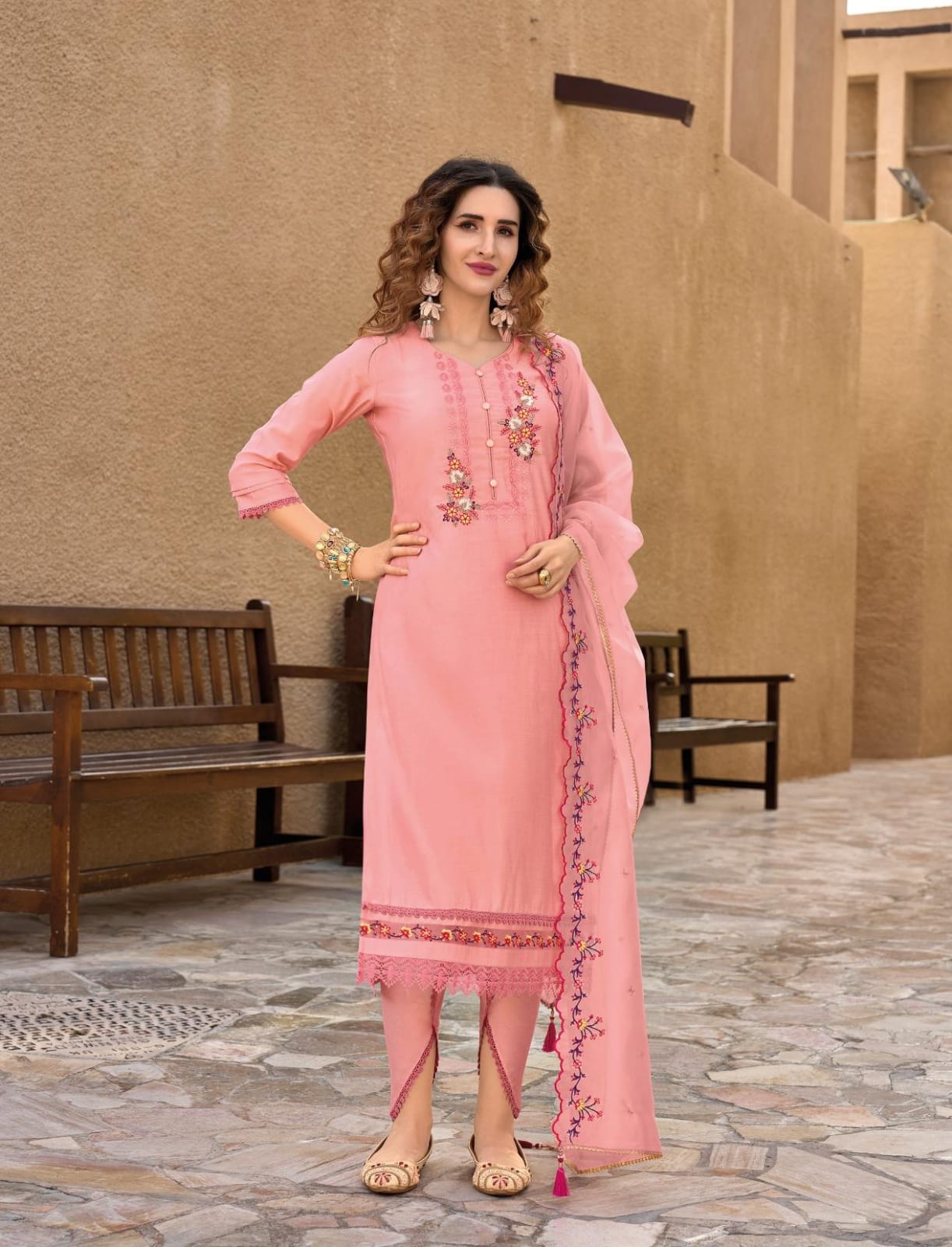 Radha pink Embroidered Tulip Suit Set