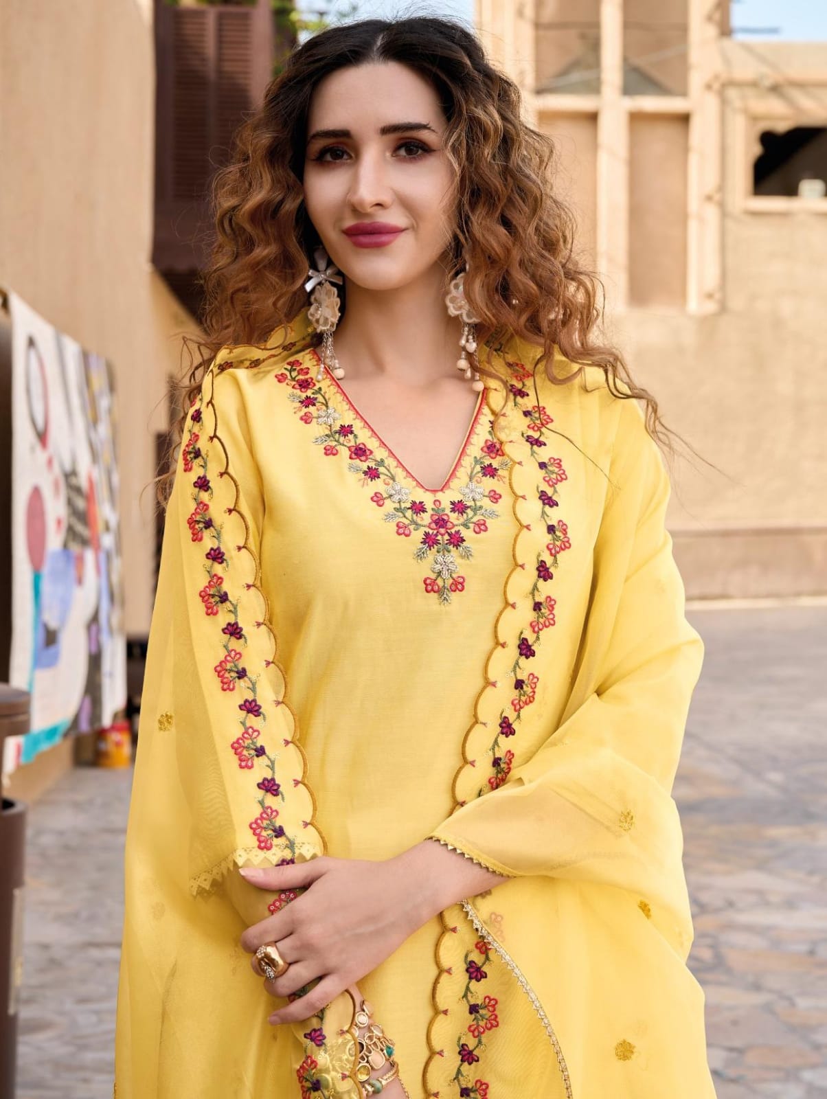 Radha Yellow Embroidered Tulip Suit Set