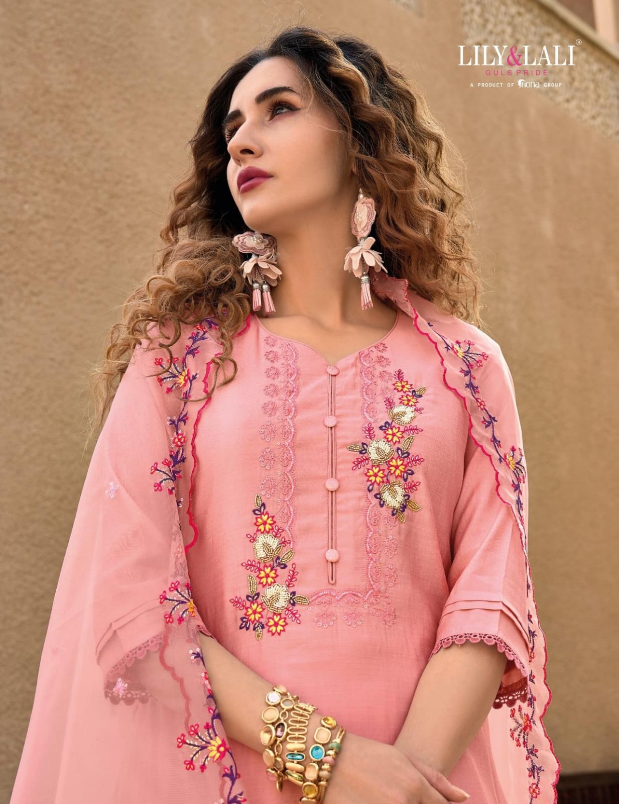 Radha pink Embroidered Tulip Suit Set