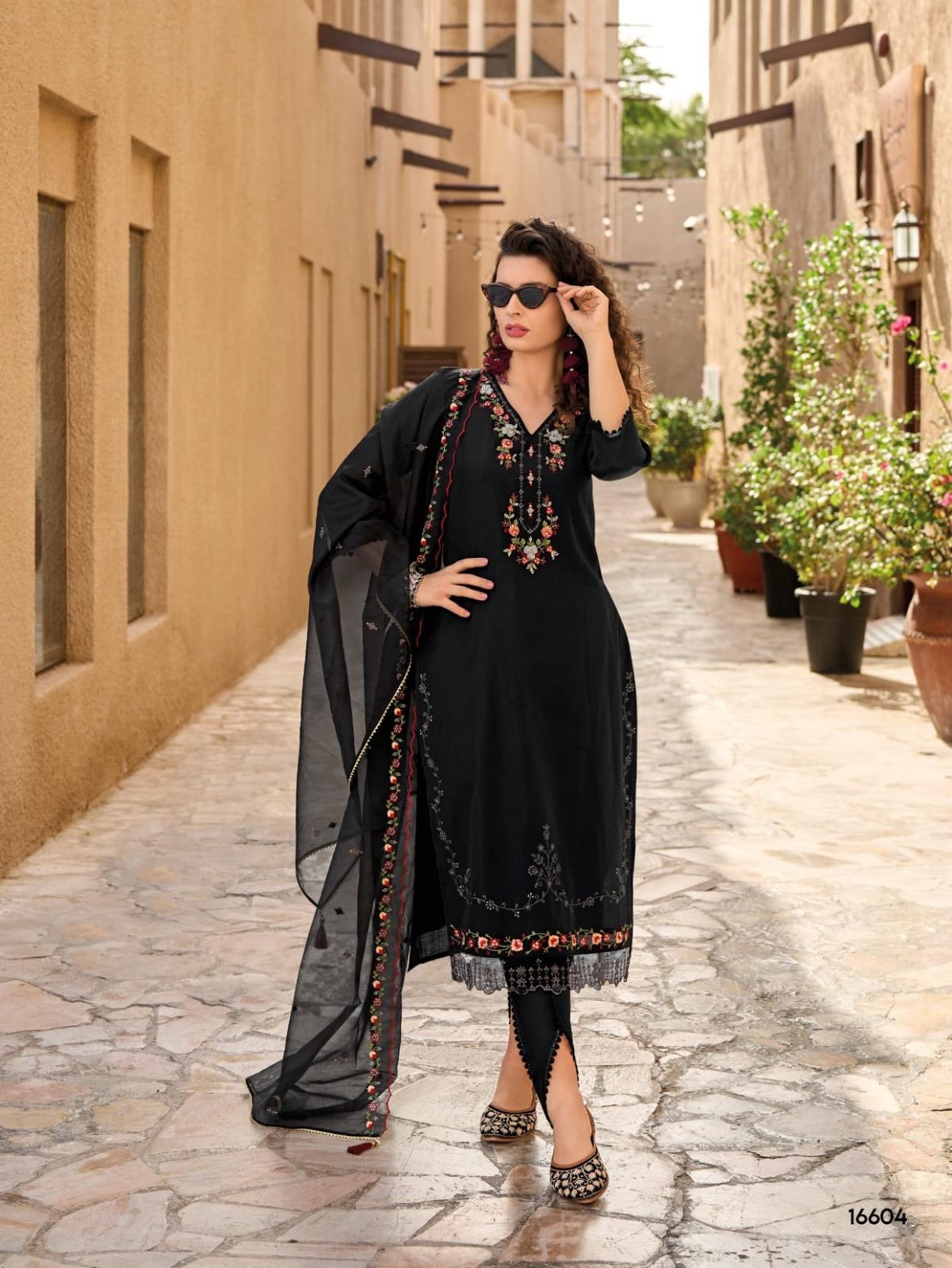 Radha Black Embroidered Tulip Suit Set