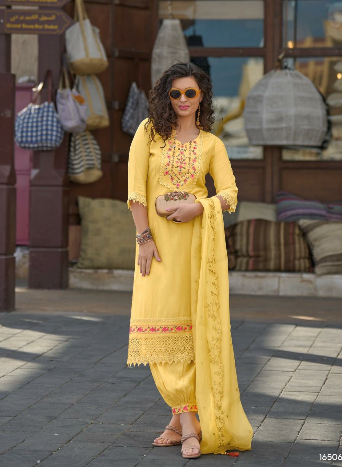 Radha Yellow Embroidered Afghani Suit Set