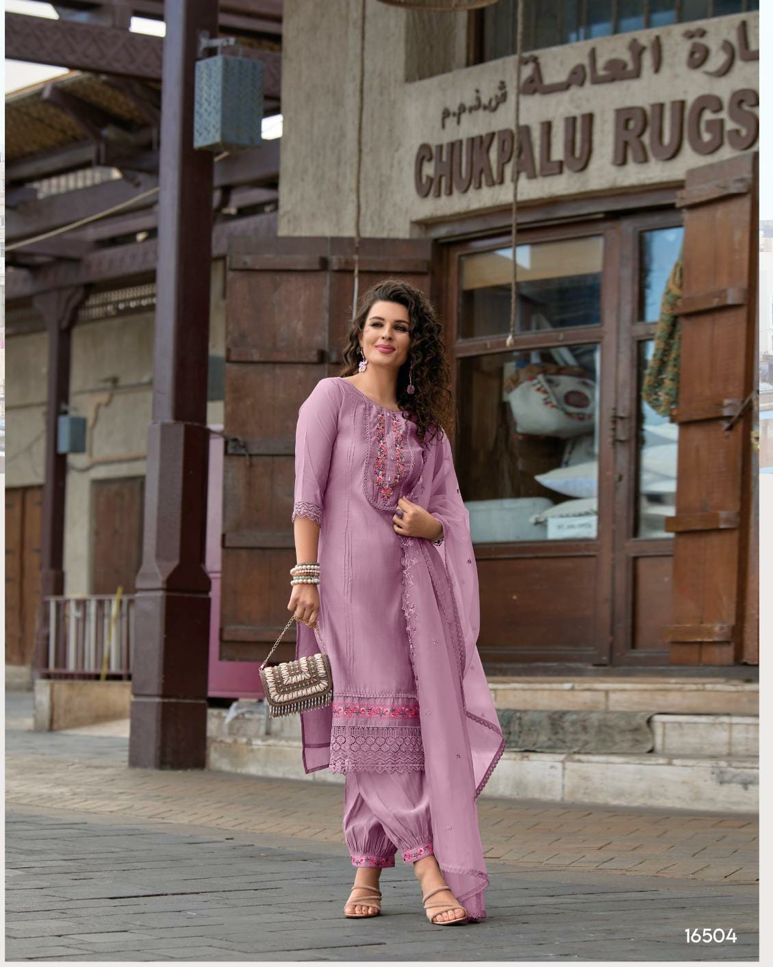 Radha Lavender Embroidered Afghani Suit Set