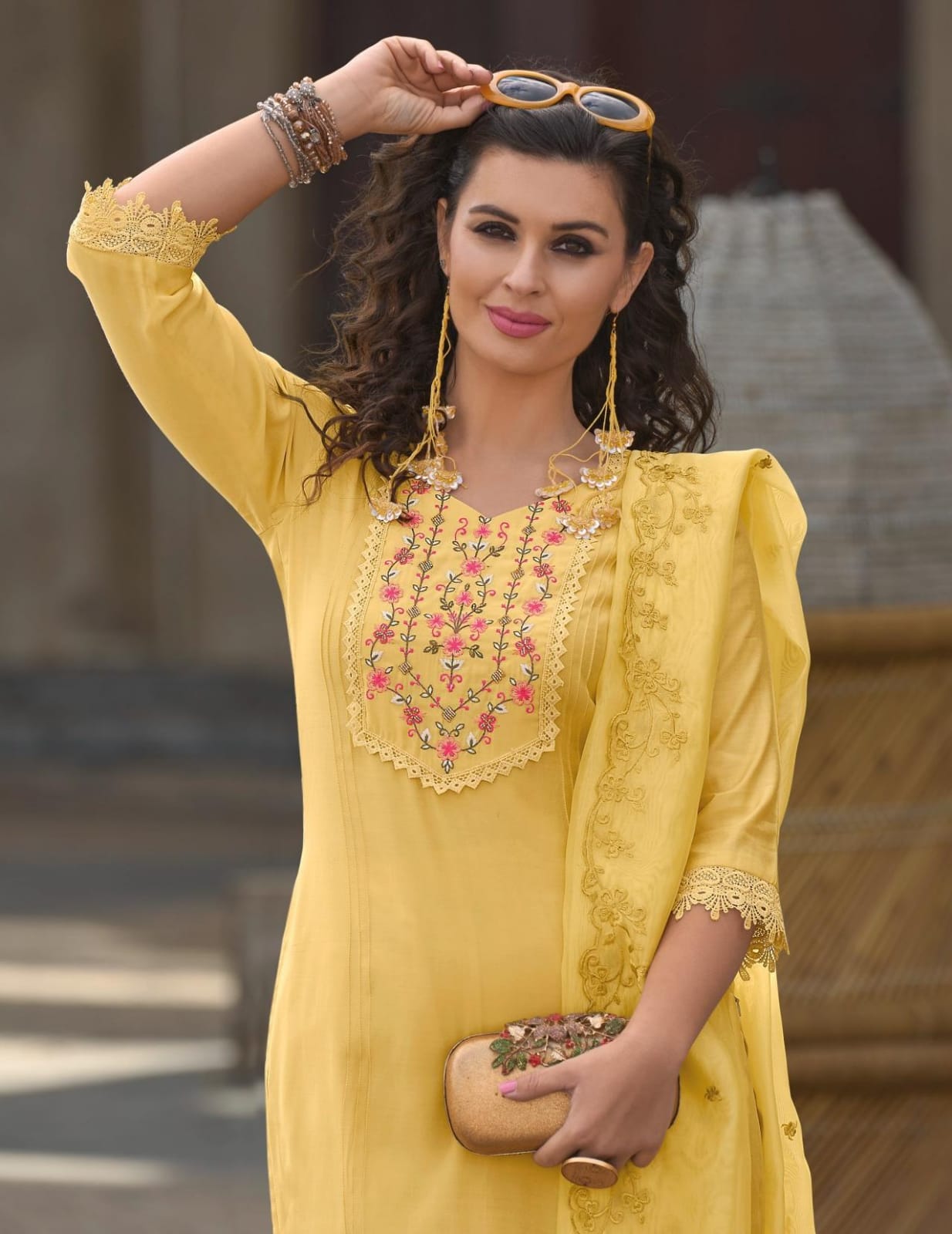 Radha Yellow Embroidered Afghani Suit Set