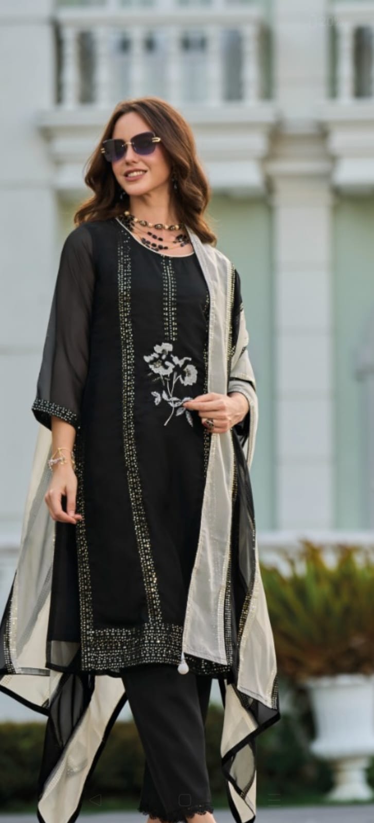 Vihaa Thread Embroidered Black Straight Suit Set