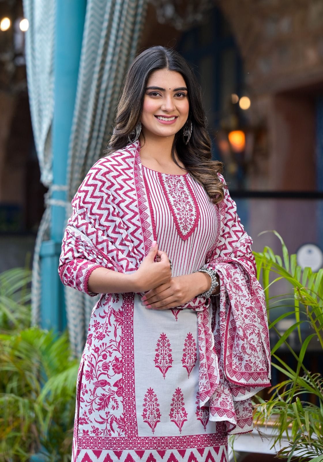 Radha Digital Printed Pink and Grey Straight Suit Set