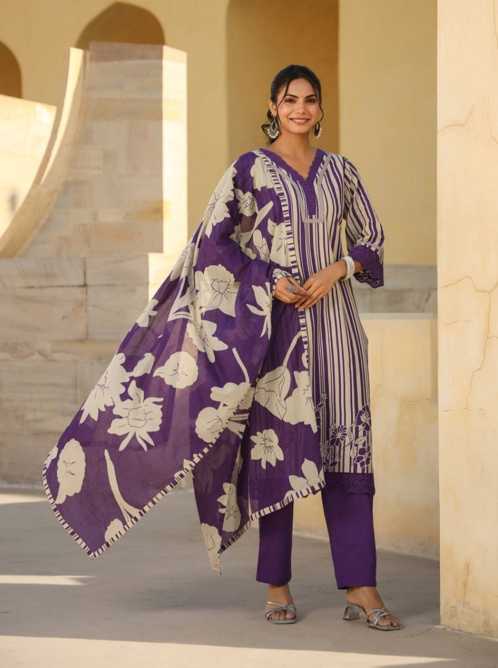 Maisha Purple Pakistani Style straight Suit Set