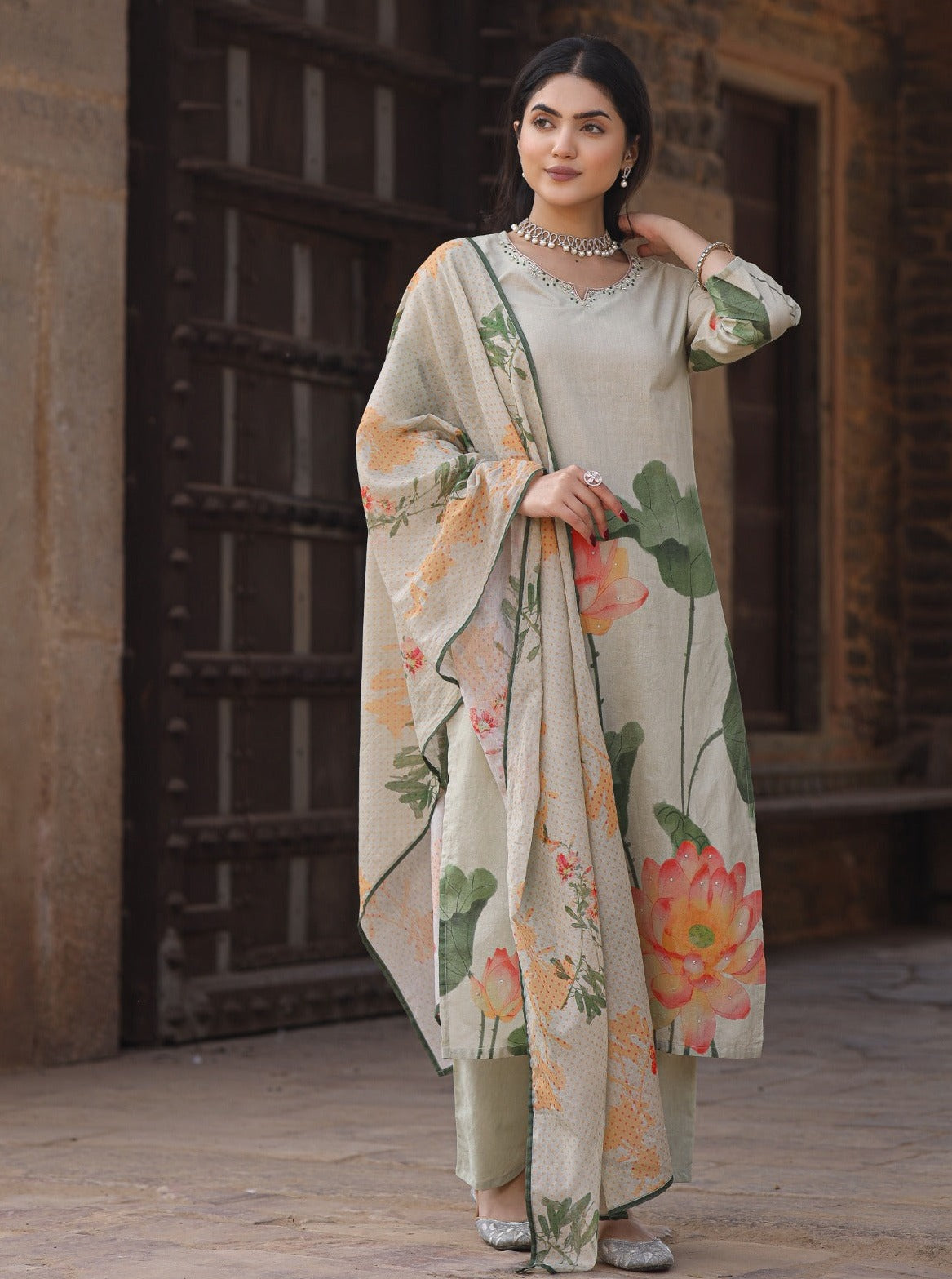 Radha Floral Printed Greenish Straight Suit Set