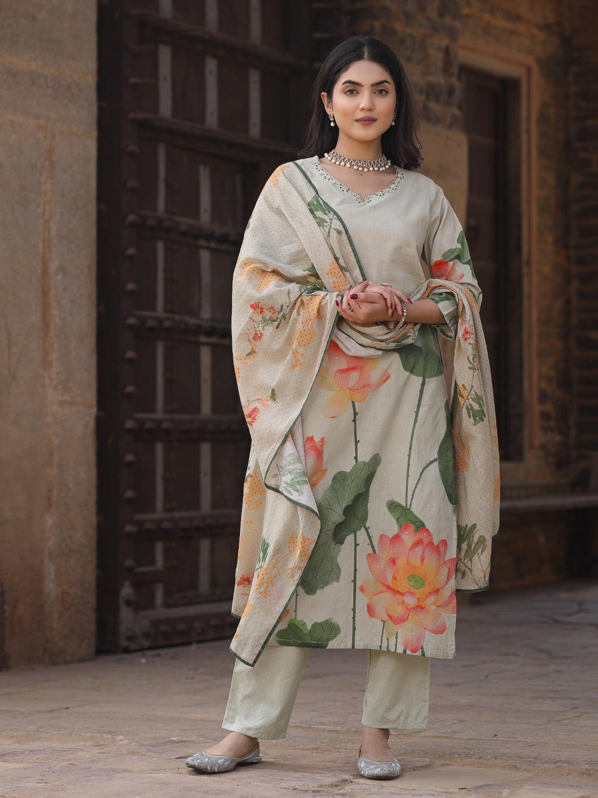 Radha Floral Printed Greenish Straight Suit Set