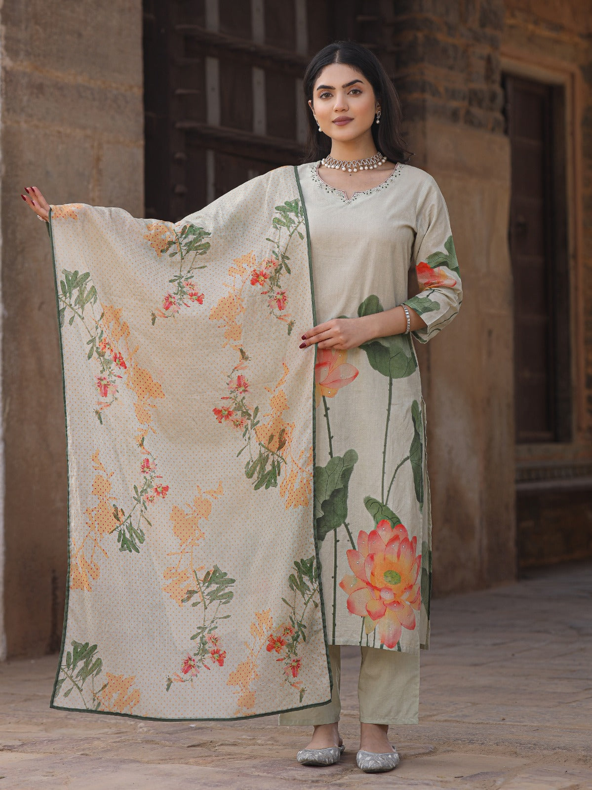 Radha Floral Printed Greenish Straight Suit Set