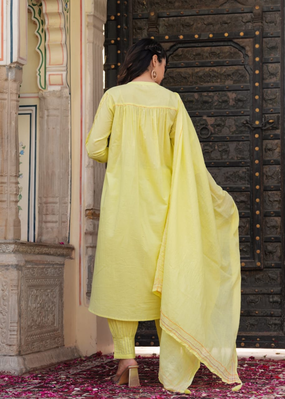 Akira Thread Embroidered Lemon Afghani suit set