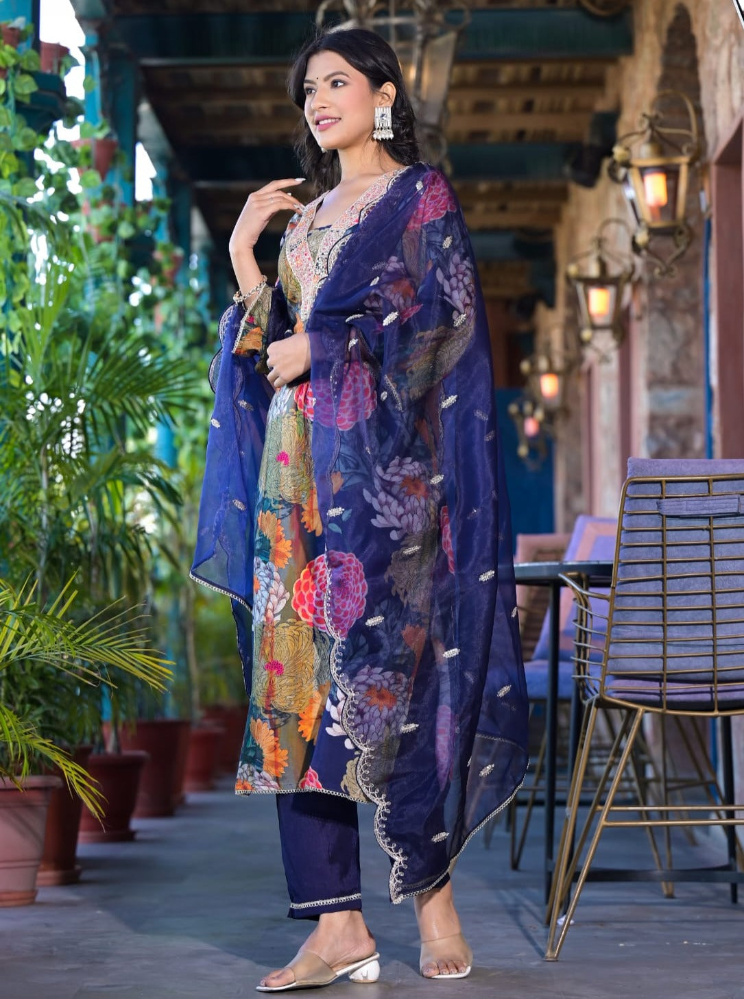 Rutwi Floral Printed Blue Straight Suit Set