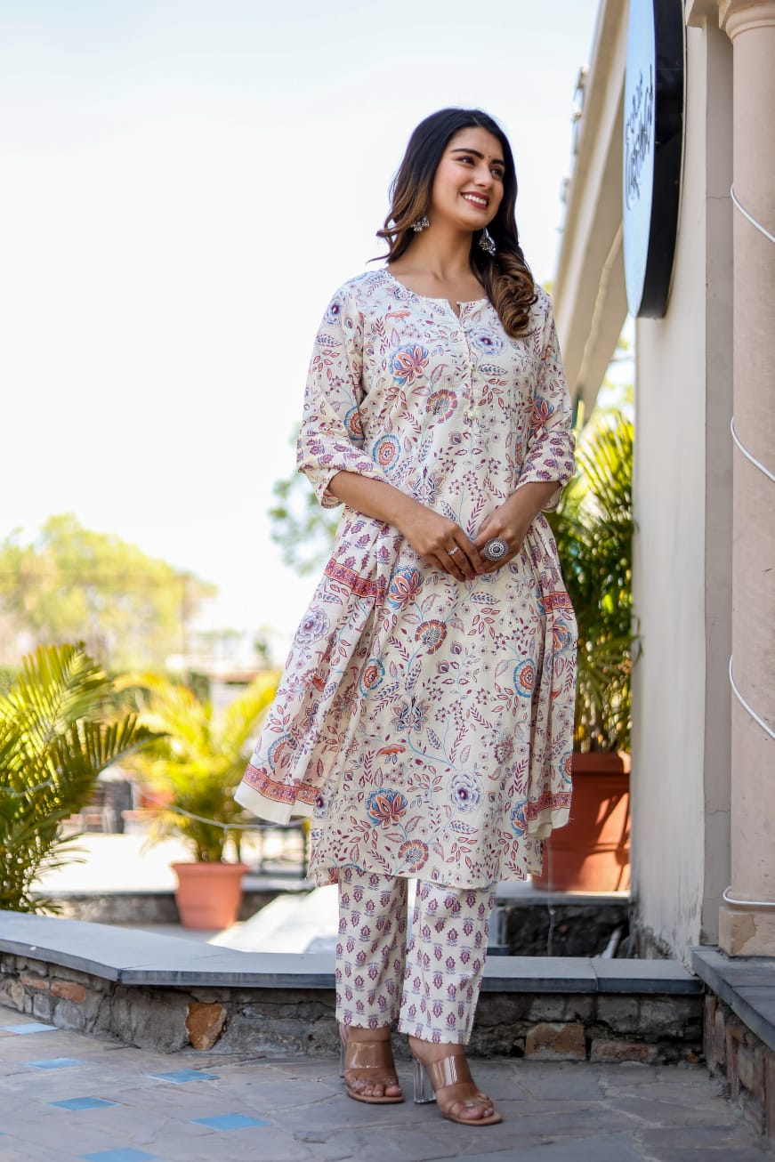 Ayesha Block Printed off White Suit set