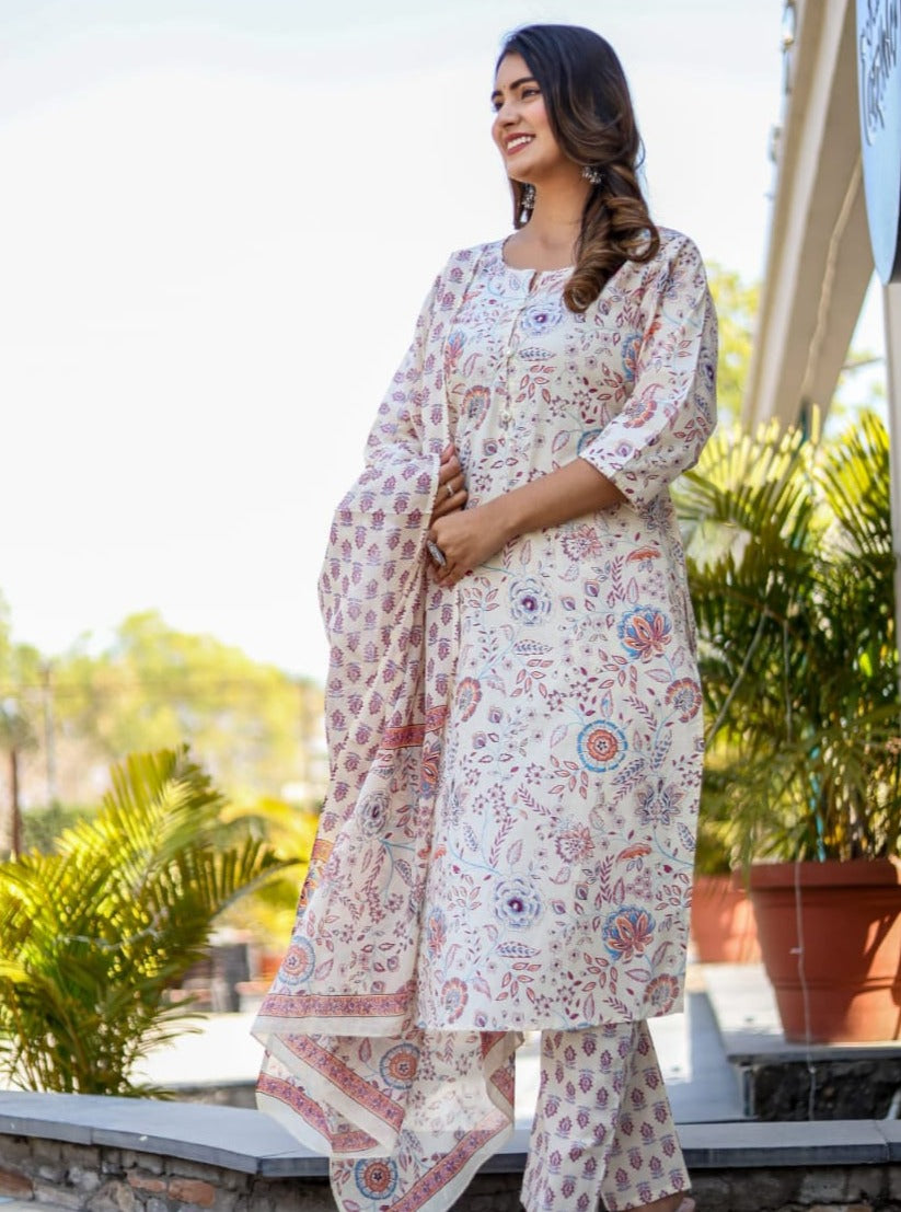 Ayesha Block Printed off White Suit set