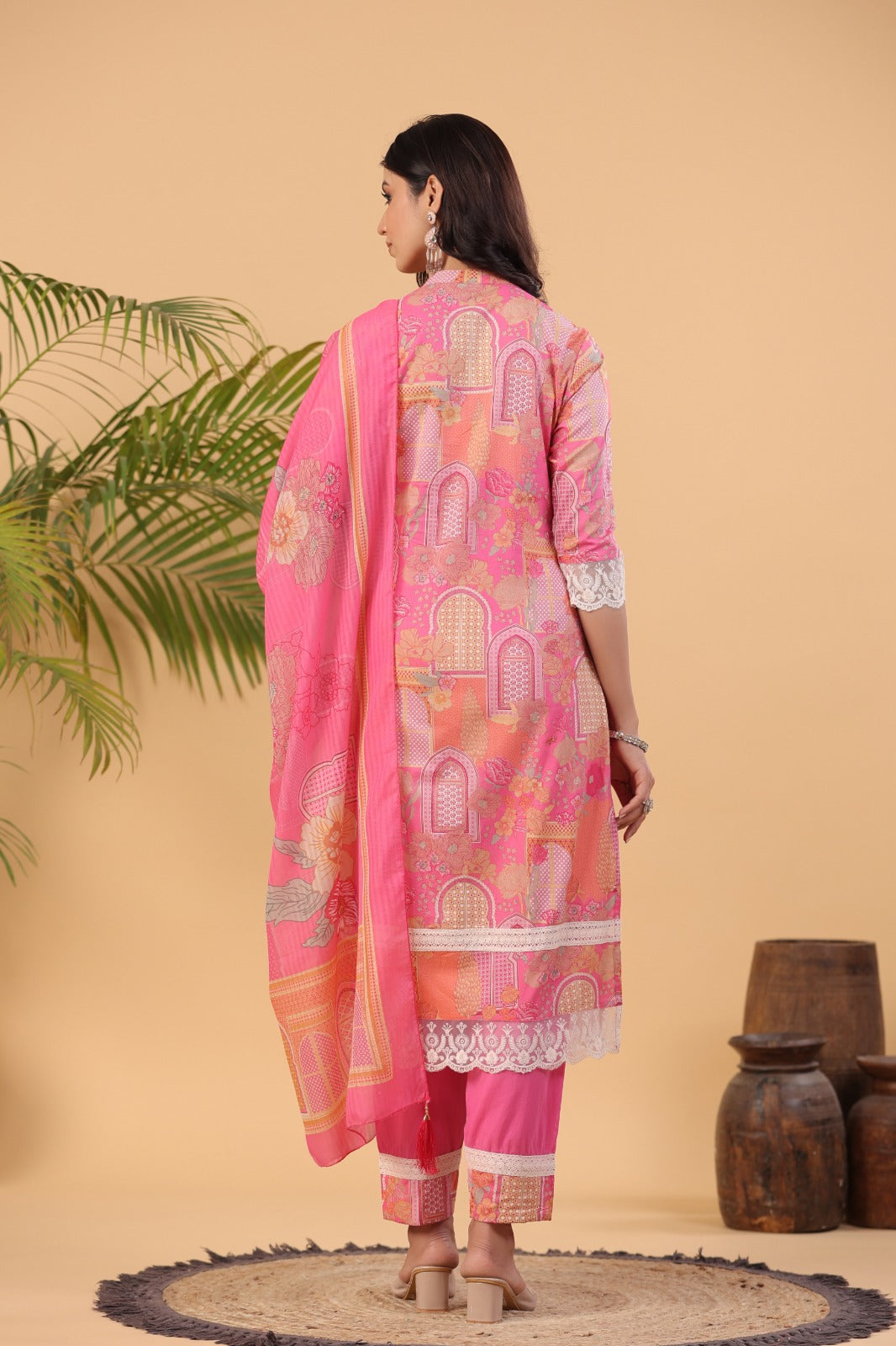 Kasturi Mughal Printed Pink Pakistani Straight Suit Set