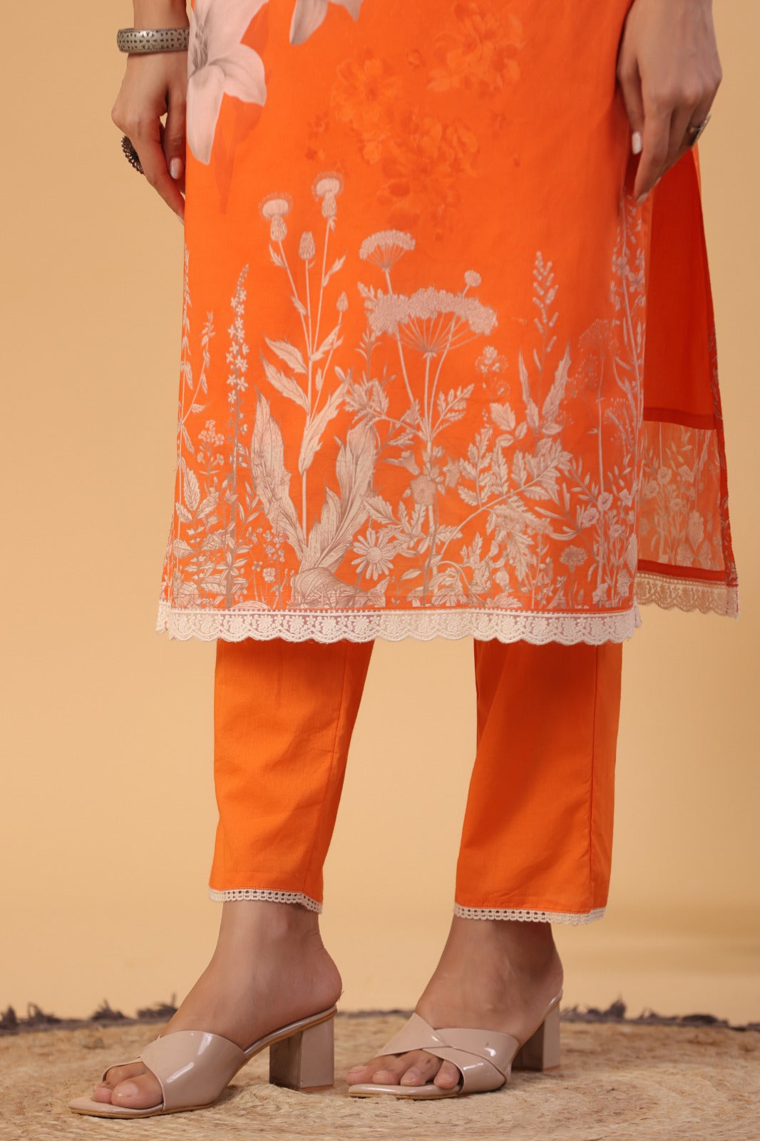 Kasturi Floral Printed Orange Pakistani Straight Suit Set