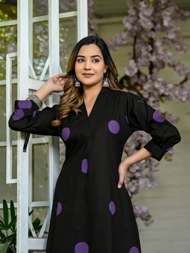 Akira Polka Printed Black n Purple Co-Ord Set