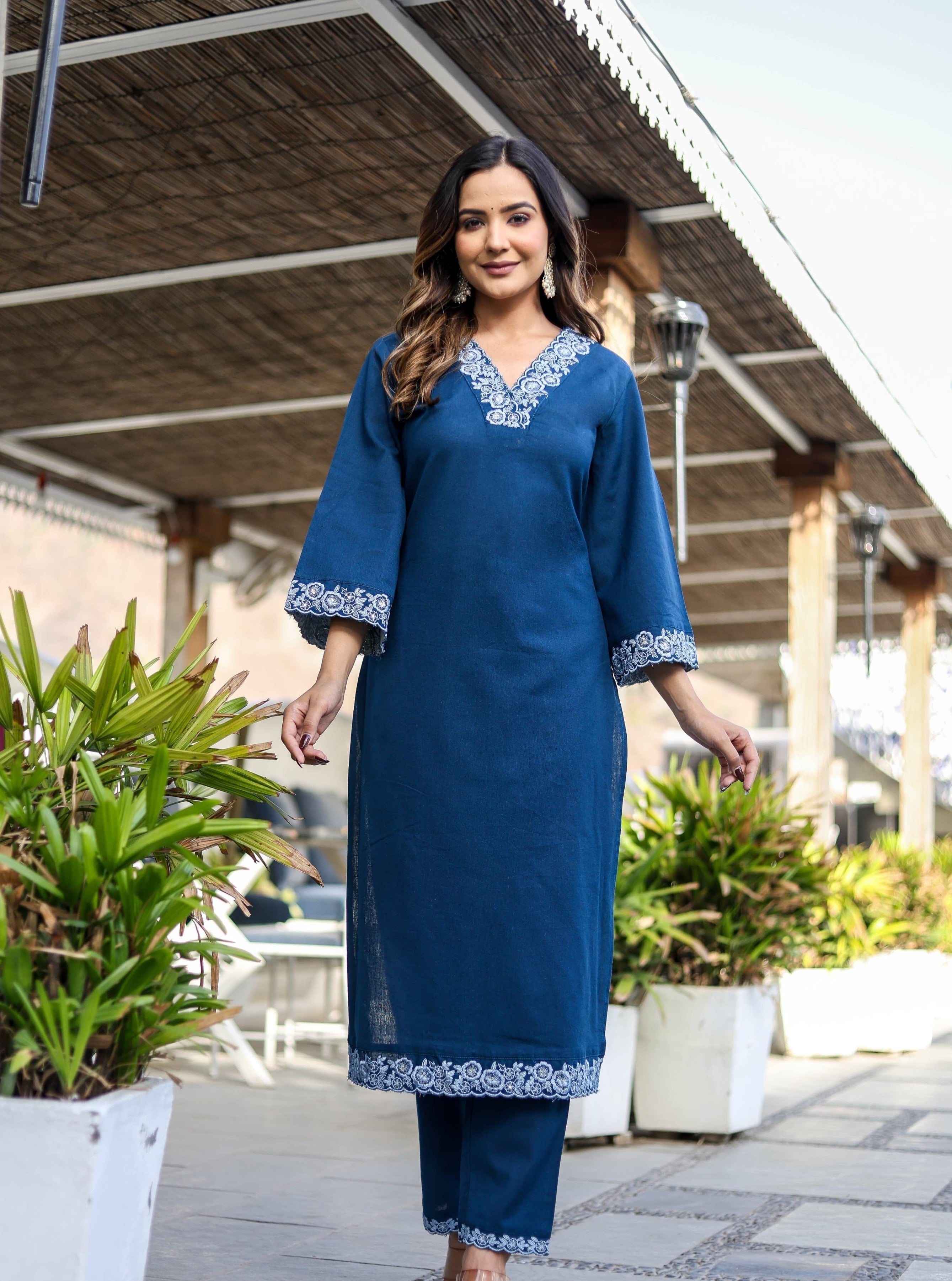 Shehnaz Thread Embroidered Pakistani Solid Blue Co-Ord Set