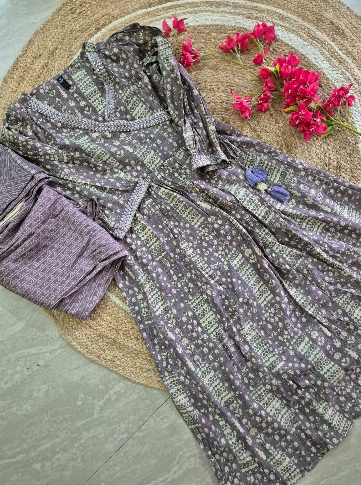 SALE Block Printed Lavender Round Frock Suit Set